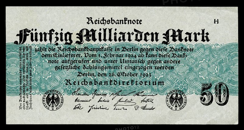 Banknote, Banknote, 50 billion marks, Inflation, 1923, Germany, Reproduction of a historical banknote