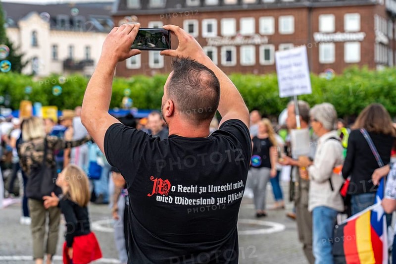 Participants in a demonstration against the Corona measures, compulsory masks, with slogan from the political right-wing spectrum, etc., in Düsseldorf Germany