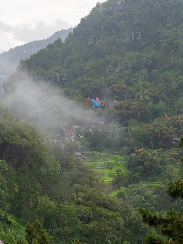 Tropical mountain landscape with traditional villages and rice paddies, Tana Toraja, Sulawesi, Indonesia