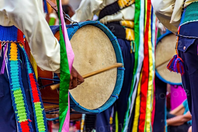 Drums and colorful Congado clothes on the streets of Minas Gerais, Belo Horizonte, Minas Gerais, Brazil