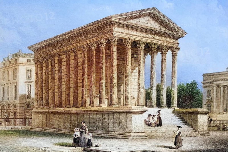 The Maison Carree, Nimes, France, Historical, digitally restored reproduction from a 19th century original, Record date not stated