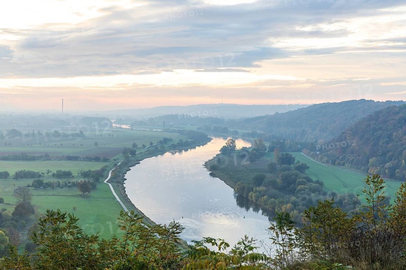 Morning atmosphere on the Boselspitze with a view of the Elbe Valley at sunrise, Sörnewitz, Coswig, Saxony, Germany