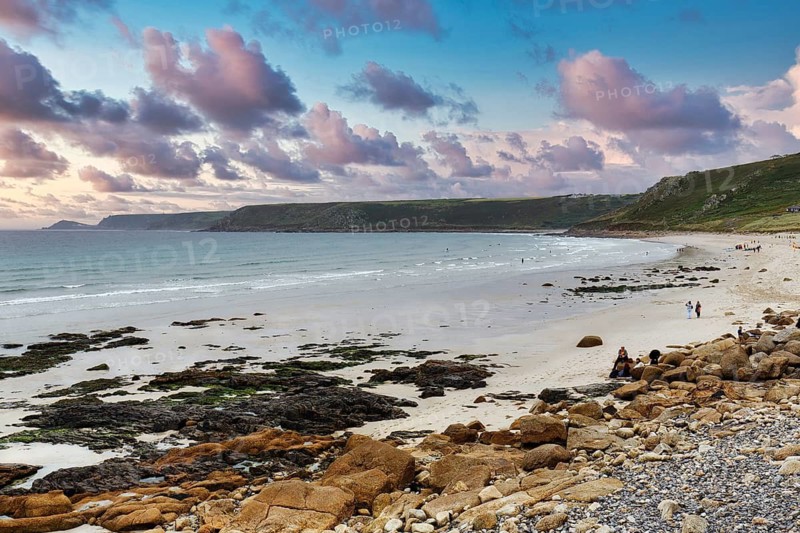 Coastline, bay with rocks and sandy beach, Sennen Cove, Whitesand Bay, Cornwall, England, Great Britain