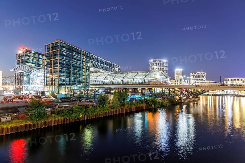 Berlin Central Station of Deutsche Bahn DB at night in Berlin, Germany