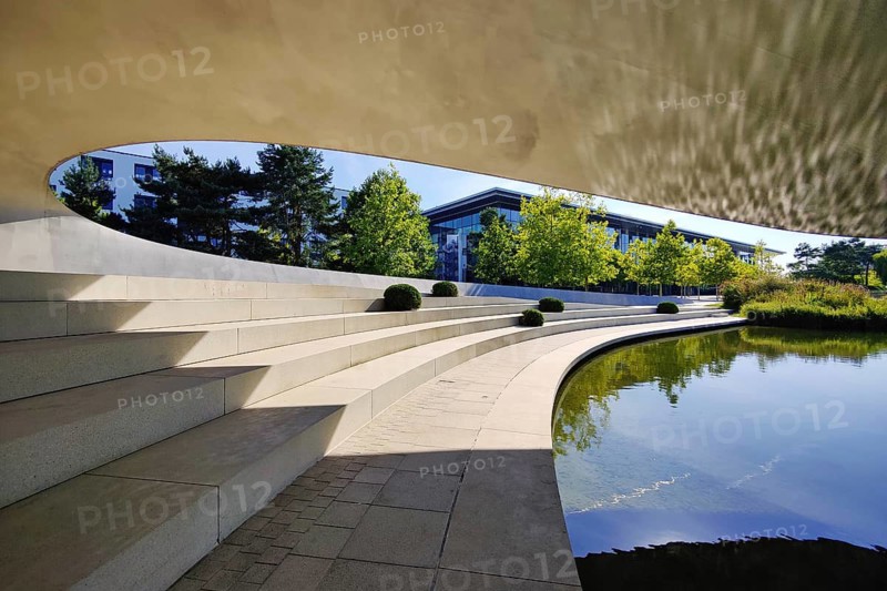View from the Porsche Pavilion in the Autostadt, Volkswagen AG, Wolfsburg, Lower Saxony, Germany