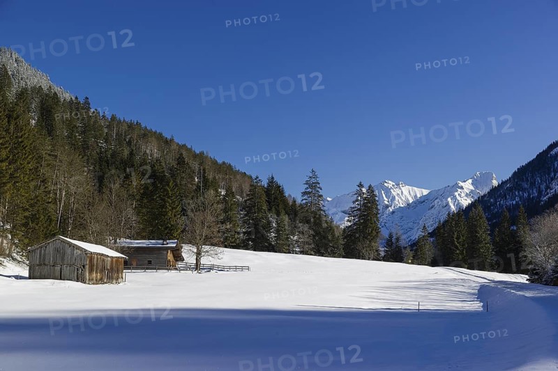 Snow covered barn in the Eng valley, Tyrol, Austria