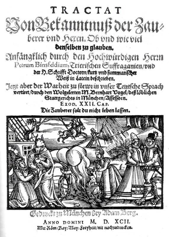 Title page of Binsfeld's Hexentraktat, regarded for at least 100 years as the standard work in the field of witchcraft and instructions for witch hunts, c. 1589, Historical, digitally restored reproduction from an original of the time