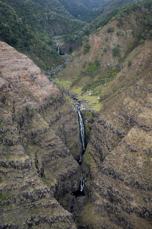 Aerial view Waimea Falls, Waimea Canyon, Waimea Canyon State Park, Kauai, Hawaii, USA, North America
