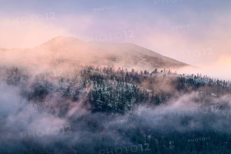 Evening fog in the mountains, Alvdal Vestfjell, Hedmark, Innlandet, Norway, October 2025
