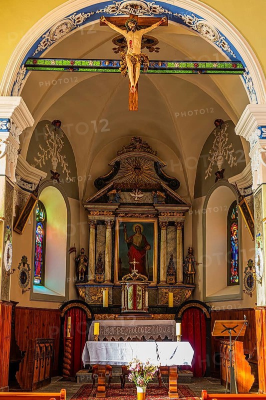 Altar in the Baroque Church Sainte Barbe, Chandolin, Val d'Anniviers, Valais Alps, Canton of Valais, Switzerland
