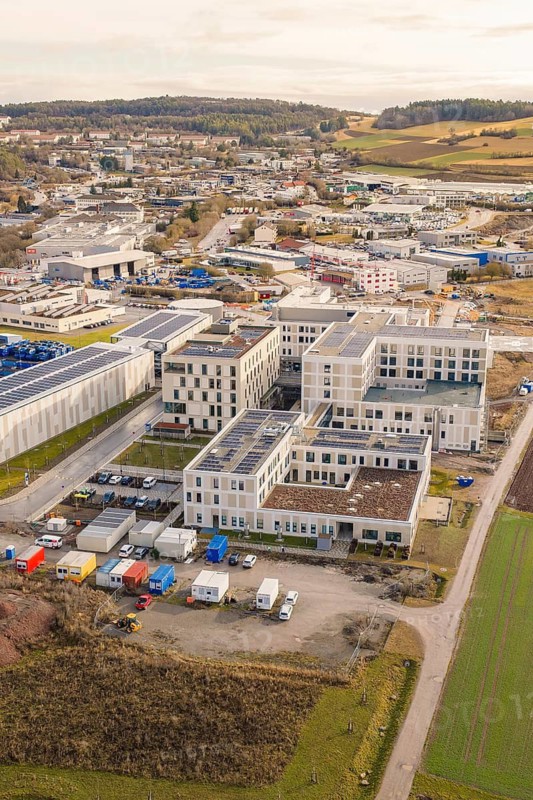 Modern architecture in an industrial and rural environment, shortly in front of opening, Calw Health Campus, Calw district, Germany
