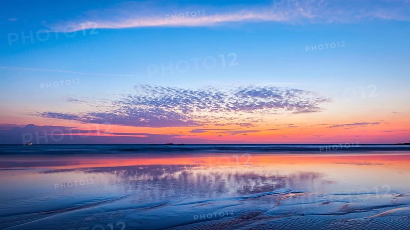 Panorama of sunset on beach. Goa, India