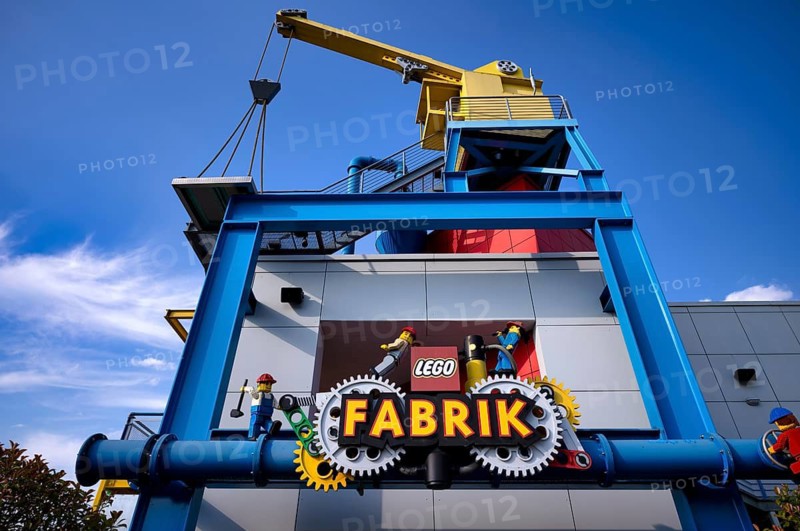 LEGO factory, production facility, manufacturing, crane, logo, LEGOLAND theme park, Germany, Günzburg, Bavaria, Germany