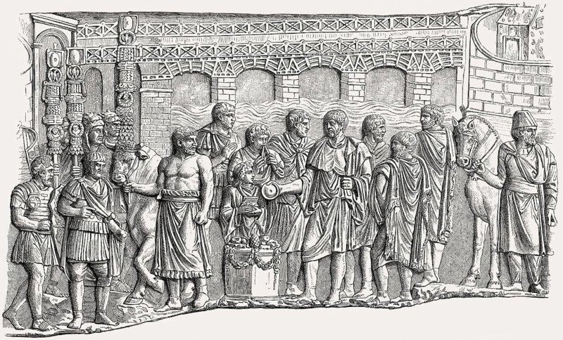 Bas-relief of the Dacian Wars at the Trajan's Column, a Roman triumphal column in Rome, Italy
