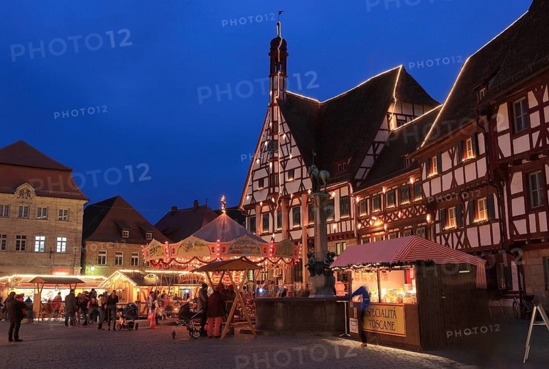 Advent calendar at the town hall, Christmas market in Forchheim, Upper Franconia, Bavaria, Germany