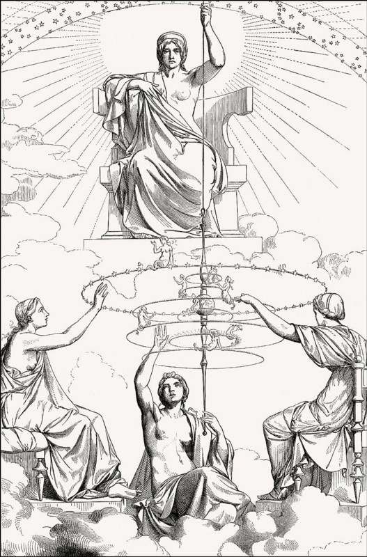 The spindle of Ananke, the beginning of the cosmos, Timaios, Plato