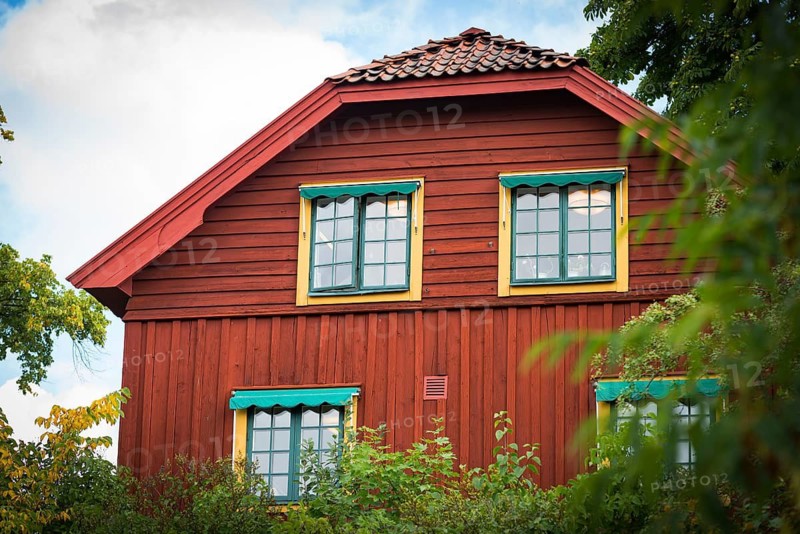 Swedish holiday home, Nordic red, house, living, farmhouse, farmhouse, rural, holiday, cottage, window, facade, romantic, traditional, wooden house, holiday, summer holiday, forest, green, travel, journey, country house, architectural style, architecture, Sweden, Scandinavia