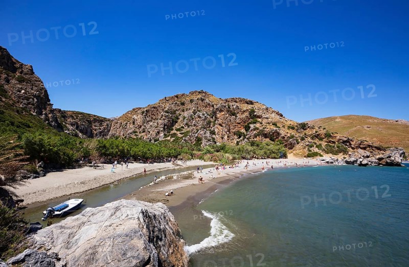 Preveli Beach at the end of the Kourtaliatiko Gorge, south coast, Crete, Greece