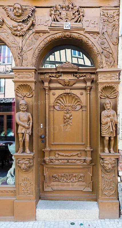 Door of the Krummel House in Breite Straße, Old Town of Wernigerode, Harz Mountains, Saxony-Anhalt, Germany