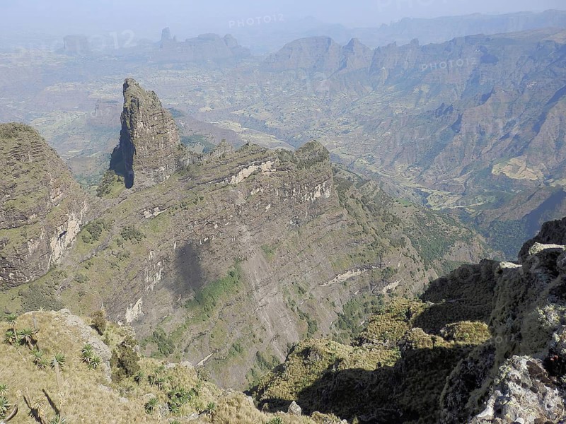 Breathtaking view of rugged mountains and valleys full of vegetation, Simien National Park, Ethiopia