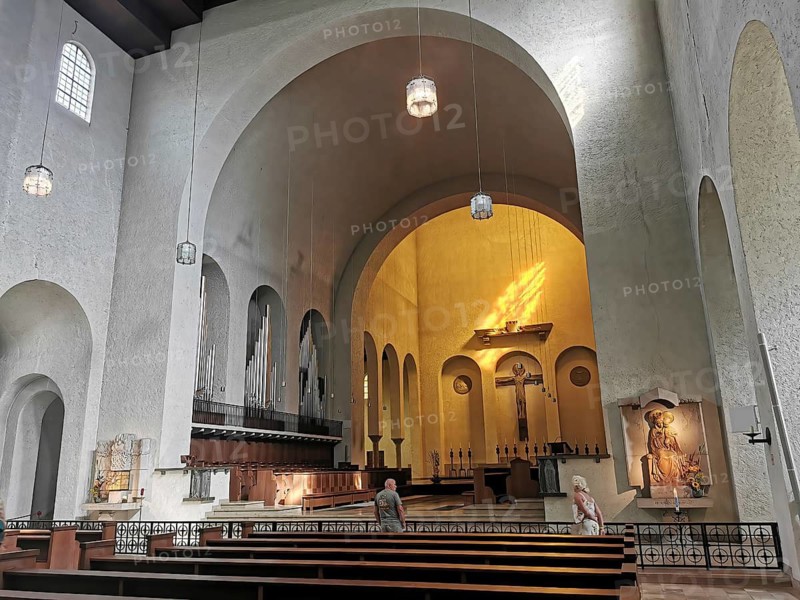 Interior of the monastery church, Albert-Boßlet-Kirche, Christ the Saviour Church, Münsterschwarzach Abbey, Benedictine monastery, Kitzingen district, Lower Franconia, Bavaria, Germany