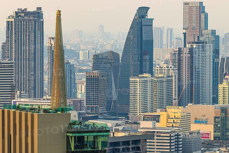 Over the rooftops of Bangkok, view from the Moon Bar on the roof terrace of the Banyan Tree Hotel, Sathon, Bangkok, Thailand's metropolis, Thailand