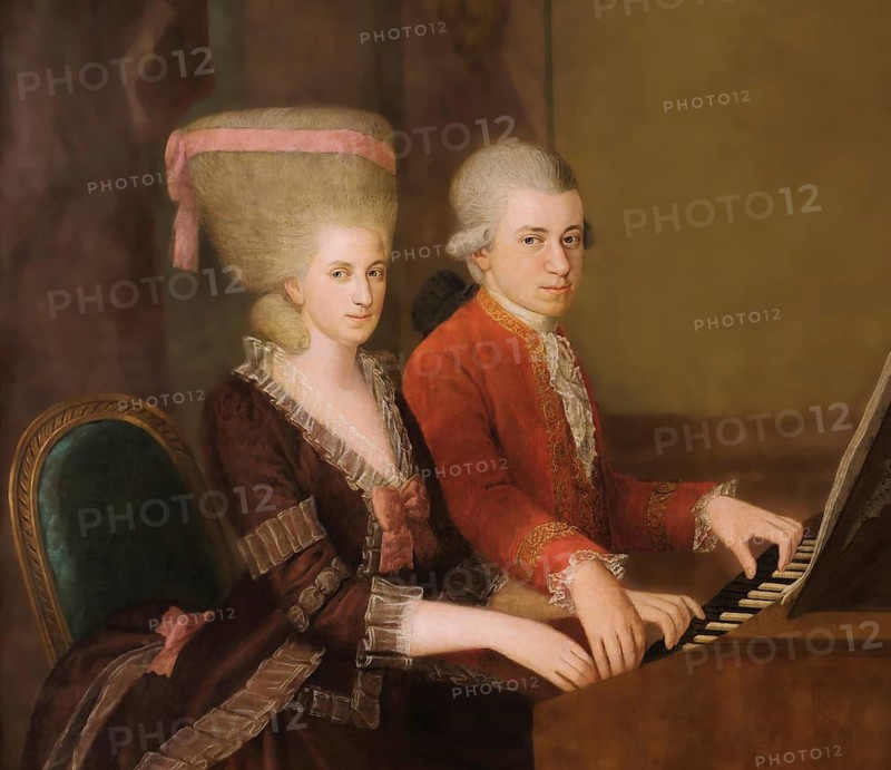 Wolfgang Amadeus Mozart with his sister Maria Anna Nannerl, c. 1780, digitally edited after a painting by Croce
