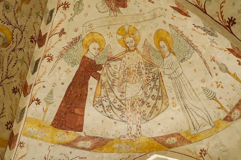 Mural painting by the Elmelunde Master in Elmelunde Kirke, the church of Elmelunde and the oldest church building on the island of Mön, Denmark, Scandinavia, Europe, for editorial use only
