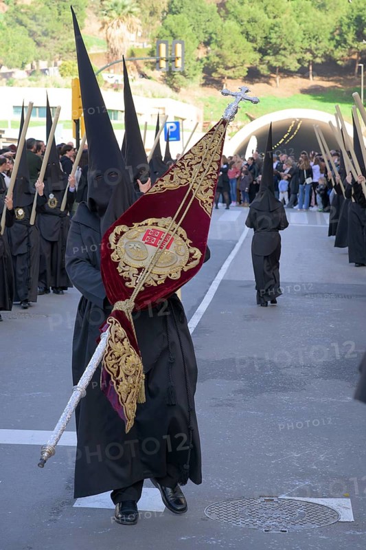 Good Friday procession, busman with standard, Nazarenes, Malaga, Spain