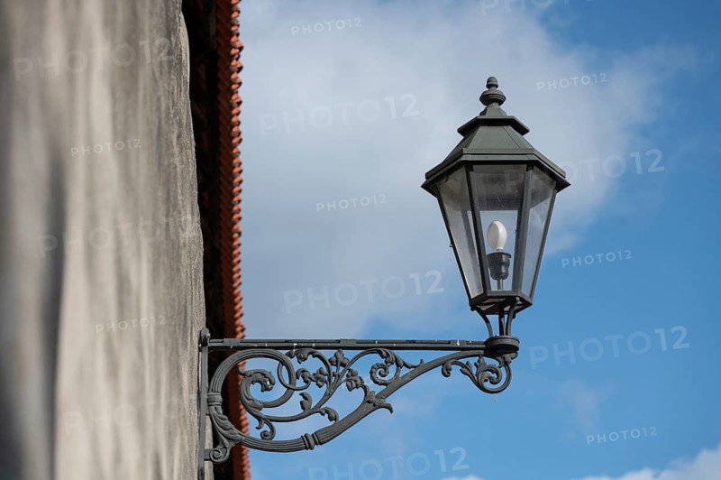 Replica of a historic lantern on the town wall, Nördlingen, Bavaria, Germany