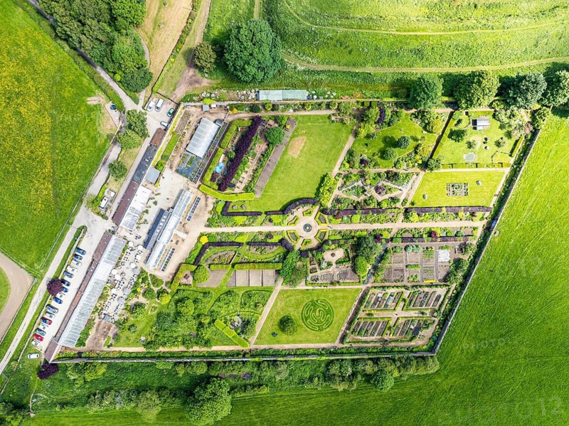Helmsley Castle from a drone, North York Moors National Park, North Yorkshire, England, United Kingdom