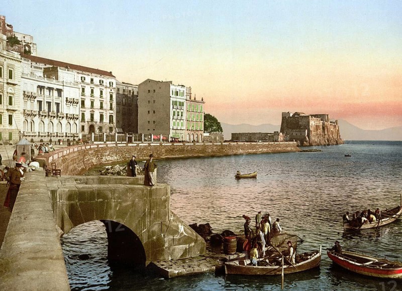 Partenope Straße, Neapel, Italien / Partenope Street, Naples, Italy, Historic, digitally restored reproduction from a 19th century original, 1880, Record date not stated