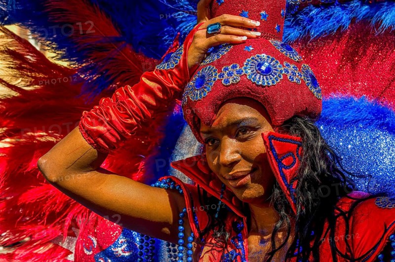 Colourful costumed, pretty woman. Carnival. Mindelo. Cabo Verde. Africa