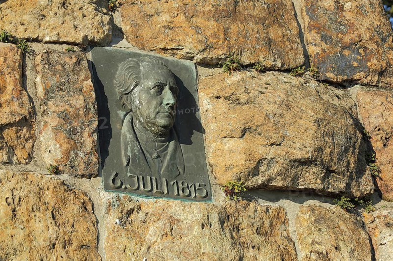 Relief of Johann Wolfgang von Goethe 1749-1832 at Goethestein, head, July 06, 1815, year with date, stone, Frauenstein, Wiesbaden, Rheingau, Taunus, Hesse, Germany