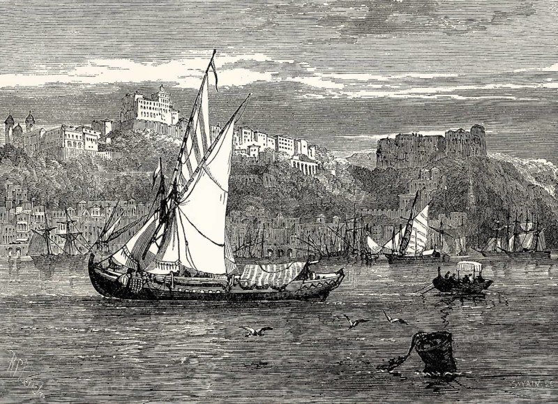 Historical view of Porto, 18th century, From British Battles on Land and Sea, by James Grant