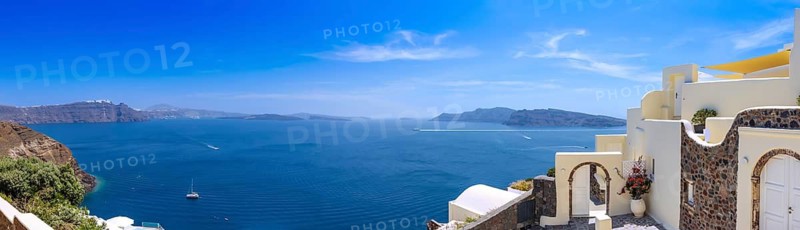 Greece, Greek Islands cruise, scenic panoramic sea views from top outlook of Oia
