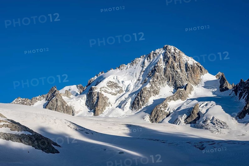 High alpine mountain landscape, summit of the Aiguille de Chardonnet and Glacier du Tour, glaciers and mountain peaks, Chamonix, Haute-Savoie, France