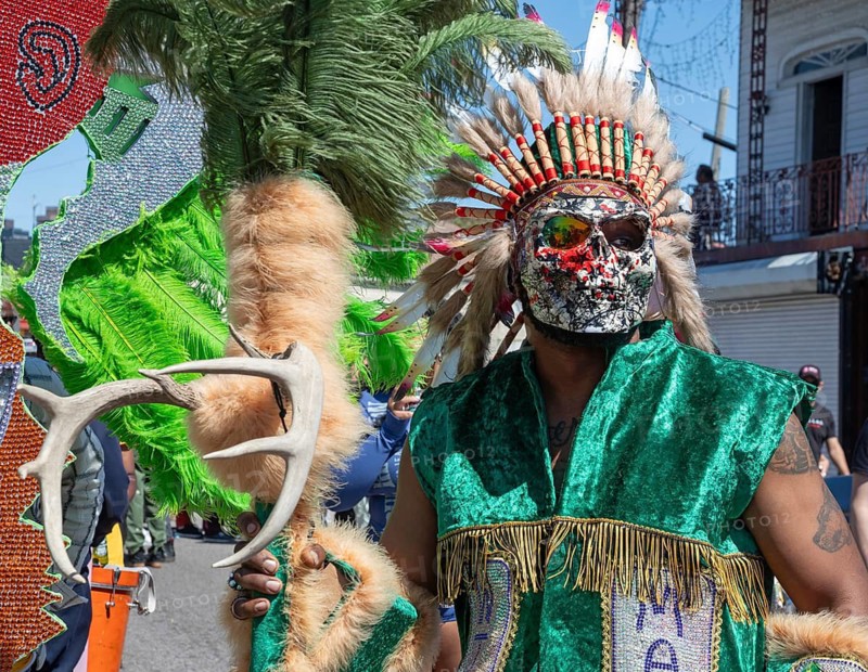 New Orleans, Louisiana - The Mardi Gras Indians' Super Sunday parade. African-Americans create elaborate costumes for the annual event to honor Native Americans who, during slavery, helped helped people escape and gave them refuge