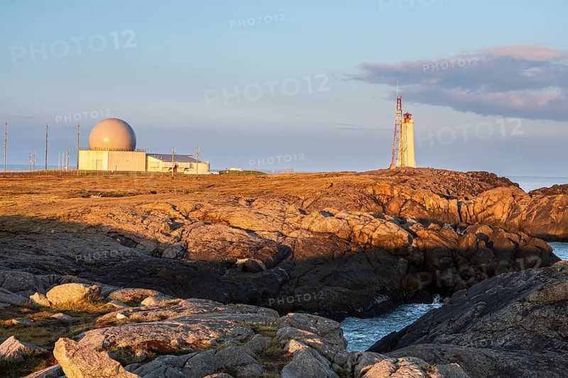 Lighthouse and NATO radar station at Stokksnes, east of Höfn, East Fjords, Iceland