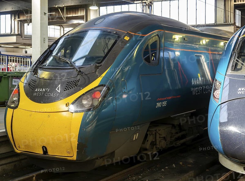 British Rail Class 390 Pendolino Avanti West Coast trains, Euston railway train station, London, England, UK