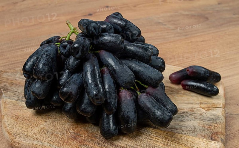 Bunch of black grapes, kishmish variety, black finger, ophelia, Annushka