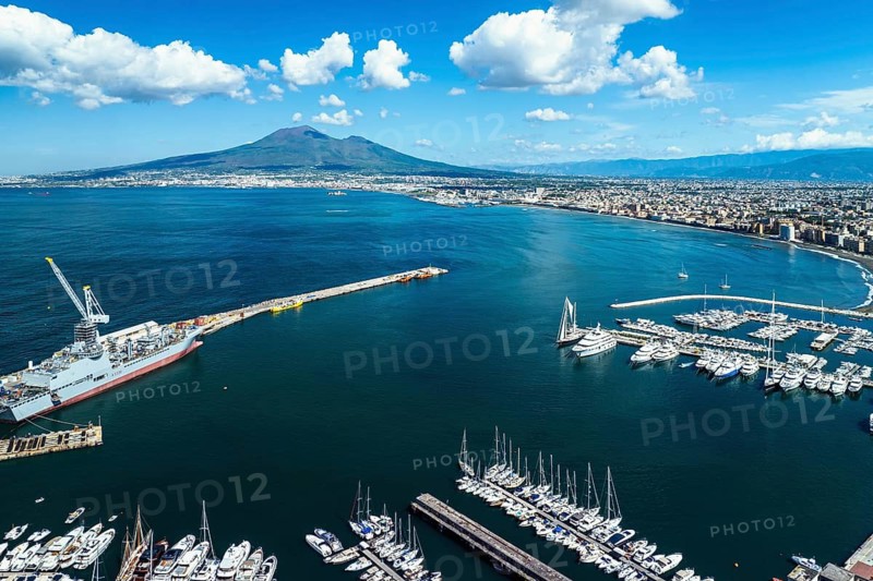 View of Castellammare di Stabia and Mount Vesuvius from a drone, Naples, Italy