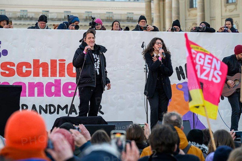 Bela B from Die Ärzte and Mina Richmann play at Hand in Hand gegen Rechtsextremismus, August-Bebel-Platz, Berlin, 16/02/2025