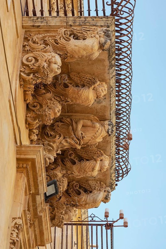 Palazzo Nicolaci di Villadorata balcony, Noto, Noto Valley, Sicily, Italy