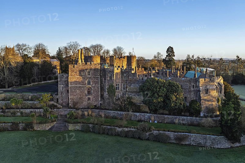 Berkeley Castle from a drone, Berkeley, Cotswolds, Gloucestershire, England, United Kingdom