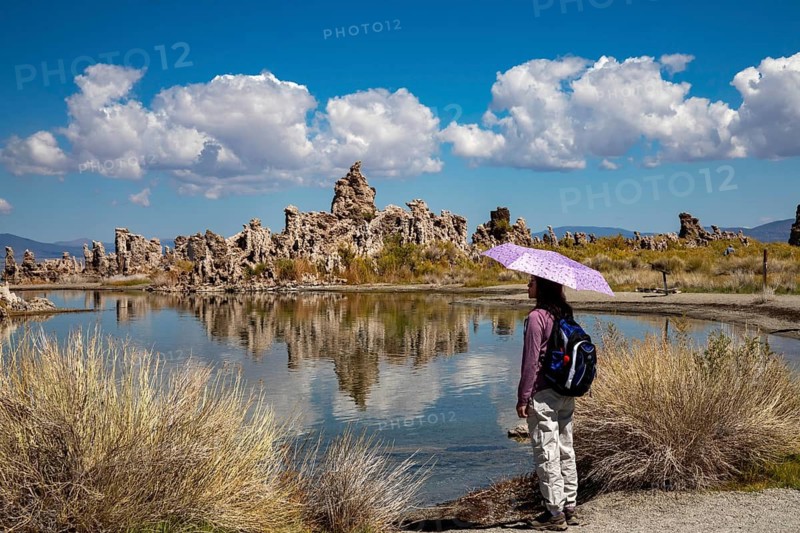 Lee Vining, California - Tufa towers in Mono Lake. The lake has no outlet, which makes it highly saline. The city of Los Angeles has taken water from Mono Lake in recent years, substantially lowering the water level
