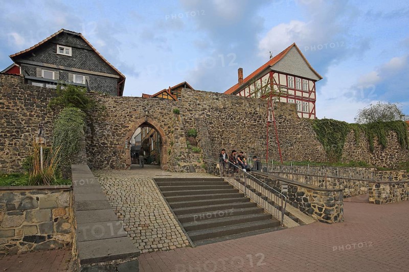 Former city fortification and city wall with archway, Neues Tor, Homberg-Efze, Hesse, Germany