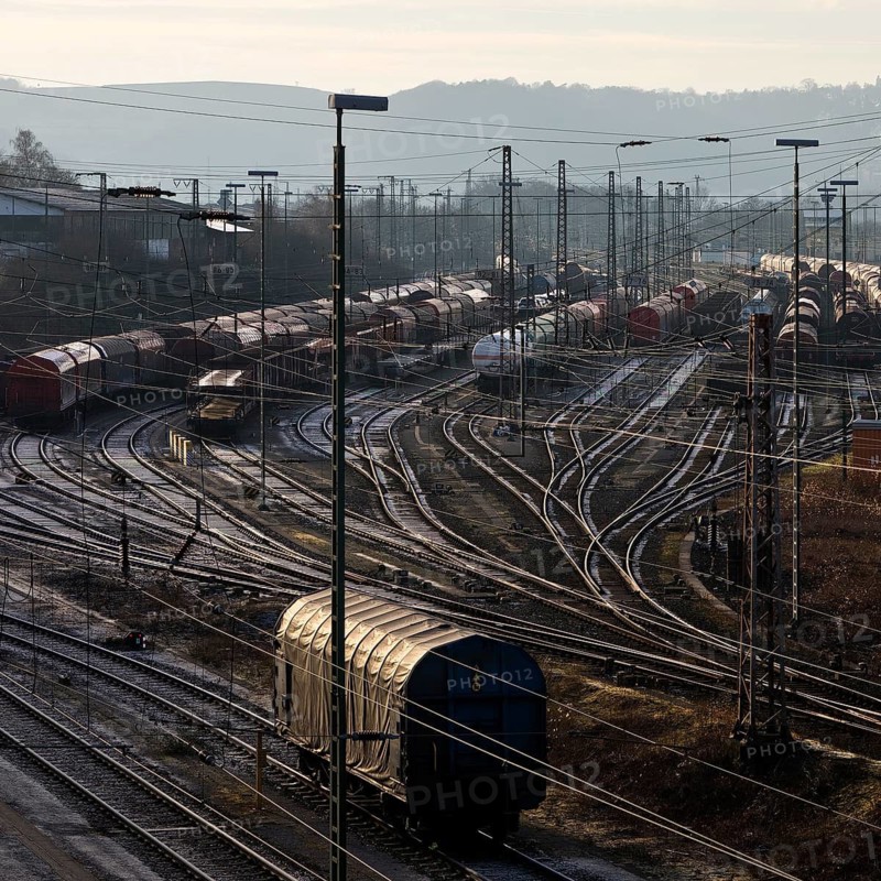 Train formation system with many rails in the Vorhalle district, marshalling yard, freight trains, infrastructure, Hagen, Ruhr area, North Rhine-Westphalia, Germany