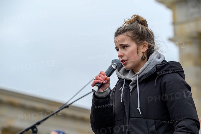 Luisa Neubauer speaks at the Fridays for Future climate strike. Brandenburg Tor, Berlin, 14 February 2025