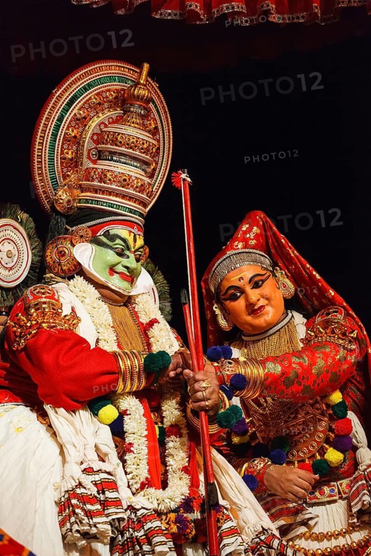 CHENNAI, INDIA, SEPTEMBER 8: Indian traditional dance drama Kathakali preformance on September 8, 2009 in Chennai, India. Performers plays Arjuna (pacha) and Subhadra characters